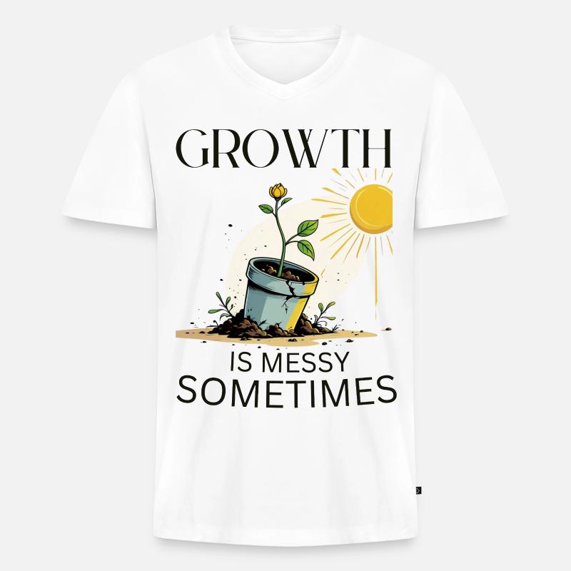 Wachstumsgeschichte mit Blume und Sonne - Männer Premium Bio T-Shirt mit V-Ausschnitt - Weiß