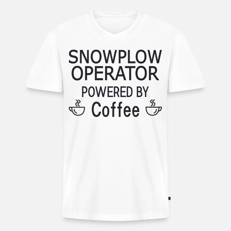 Snowplow Operator Powered Coffee Schneepflugfahrer - Männer Premium Bio T-Shirt mit V-Ausschnitt - Weiß