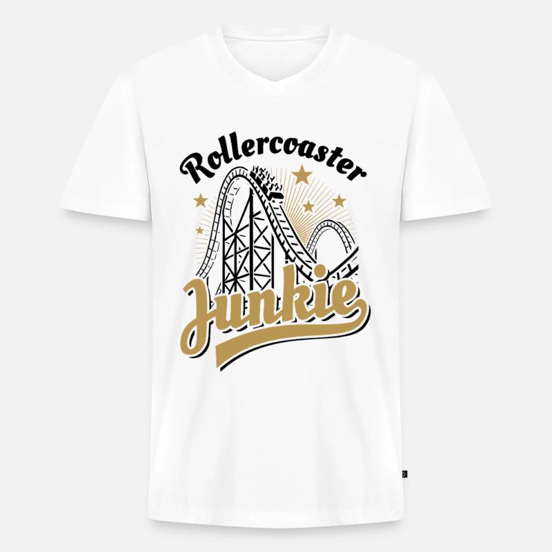 Rollercoaster Junkie - Achterbahn - Looping - Männer Premium Bio T-Shirt mit V-Ausschnitt - Weiß