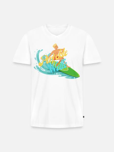 Bunter Surfer mit Wasserwellen - Männer Premium Bio T-Shirt mit V-Ausschnitt - Weiß
