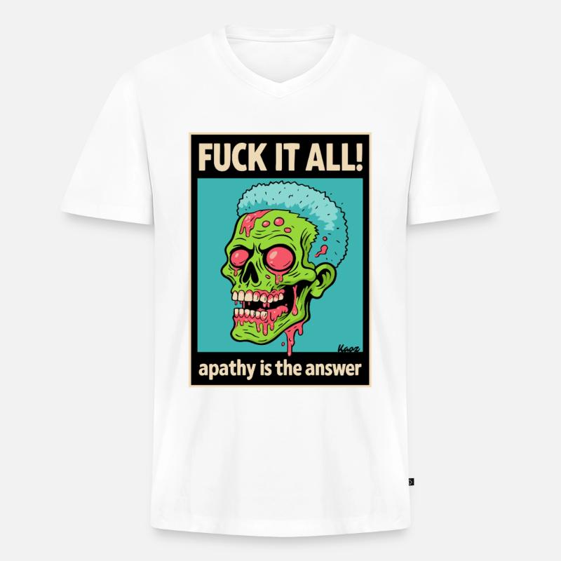 Zombie Totenschädel mit mutigem Statement - Männer Premium Bio T-Shirt mit V-Ausschnitt - Weiß