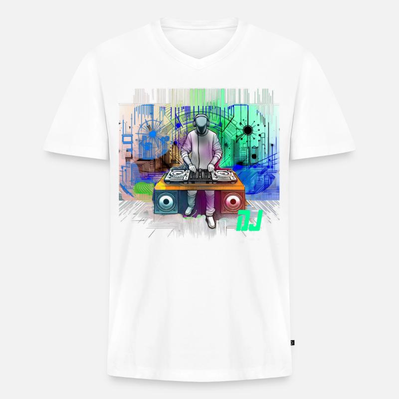 Dynamischer DJ mit bunten Techno-Designs - Männer Premium Bio T-Shirt mit V-Ausschnitt - Weiß