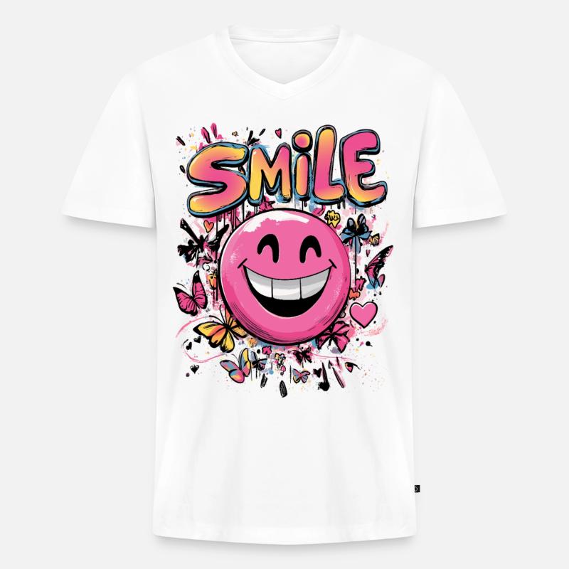 Smile crazy Graffity art style pink - Männer Premium Bio T-Shirt mit V-Ausschnitt - Weiß