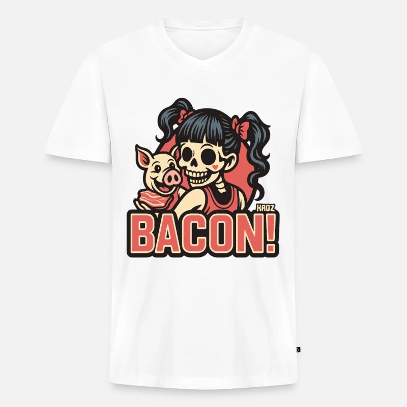 Schinken Schweine Skelett Mädchen Retro-Comic - Männer Premium Bio T-Shirt mit V-Ausschnitt - Weiß