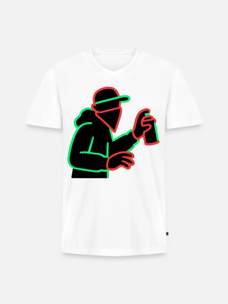 Neon Graffiti Sprayer Silhouette - Men's Premium Organic T-shirt with V-neck - white