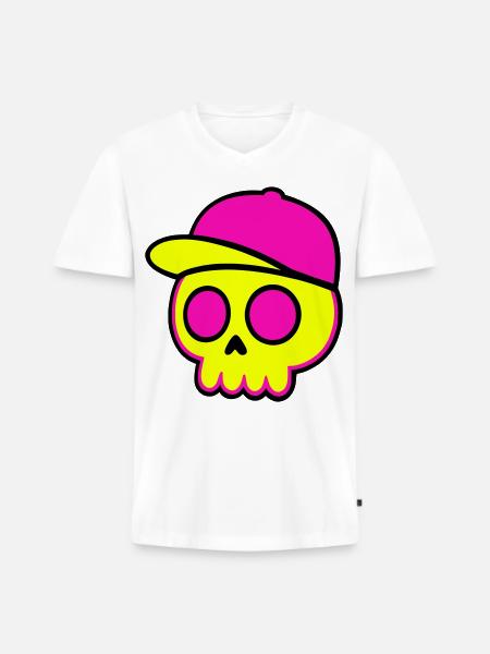 Neon Skull Cap Design - Men's Premium Organic T-shirt with V-neck - white