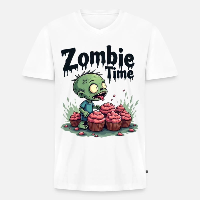 Zombie Time Cupcake Comic - Männer Premium Bio T-Shirt mit V-Ausschnitt - Weiß