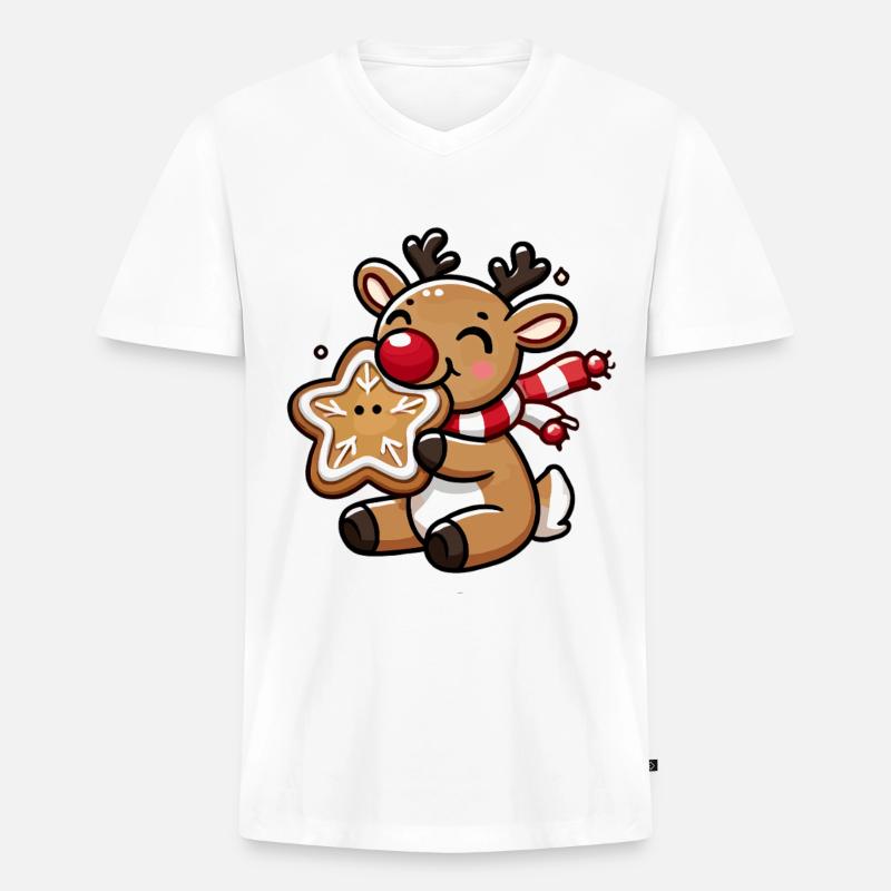 Rentier mit Plätzchen Freude - Männer Premium Bio T-Shirt mit V-Ausschnitt - Weiß