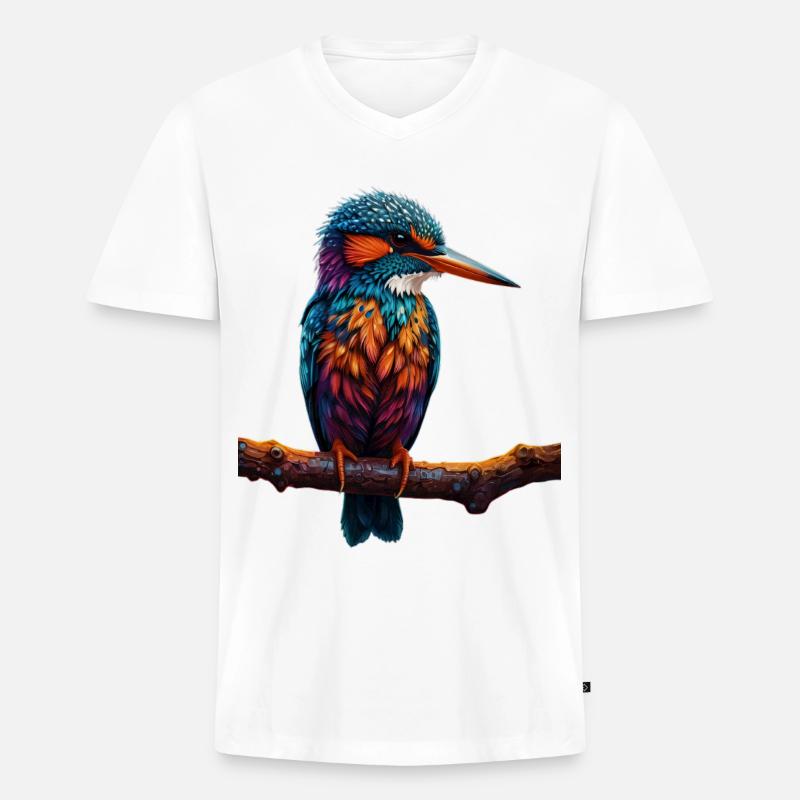 Bunter Eisvogel auf Ast - Männer Premium Bio T-Shirt mit V-Ausschnitt - Weiß