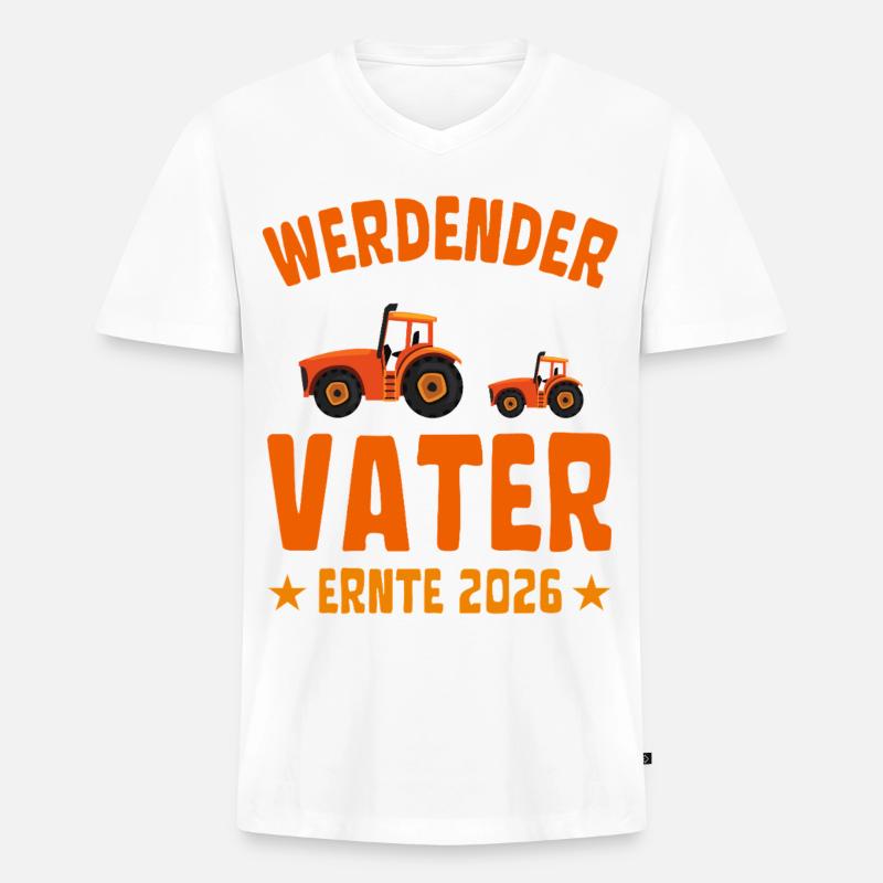 Werdender VATER Ernte 2026 Traktor - Männer Premium Bio T-Shirt mit V-Ausschnitt - Weiß