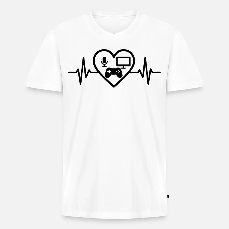 Streaming Gamer Herz Mikro Bildschirm Controller - Männer Premium Bio T-Shirt mit V-Ausschnitt - Weiß