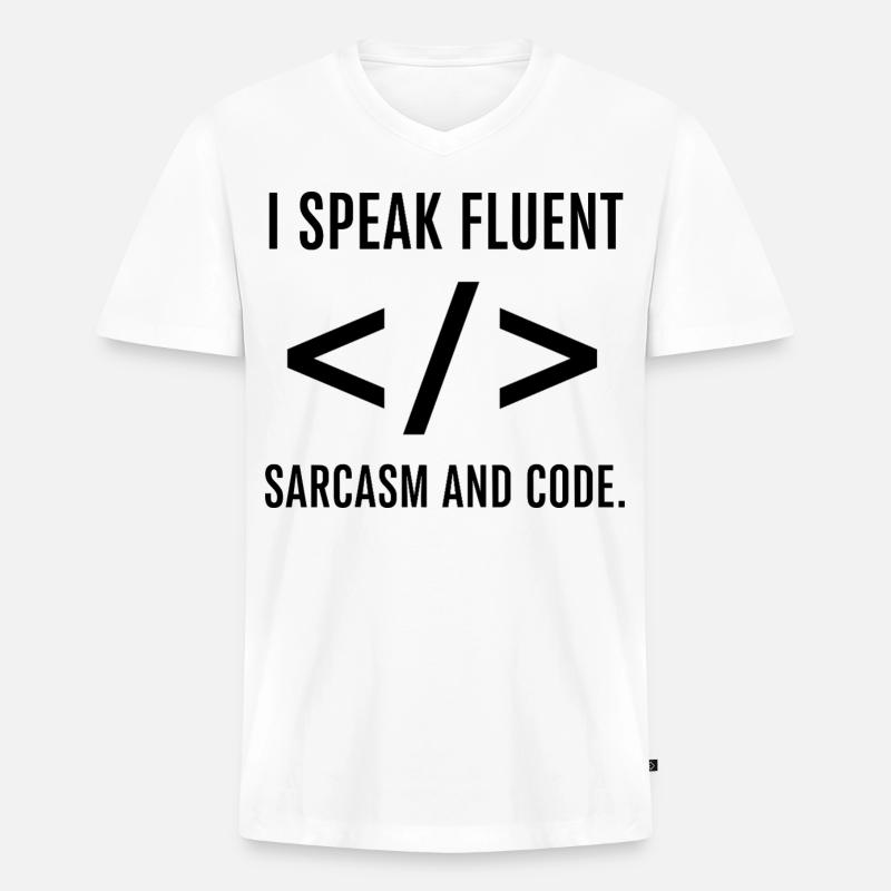 Ich spreche fließend Code - Männer Premium Bio T-Shirt mit V-Ausschnitt - Weiß