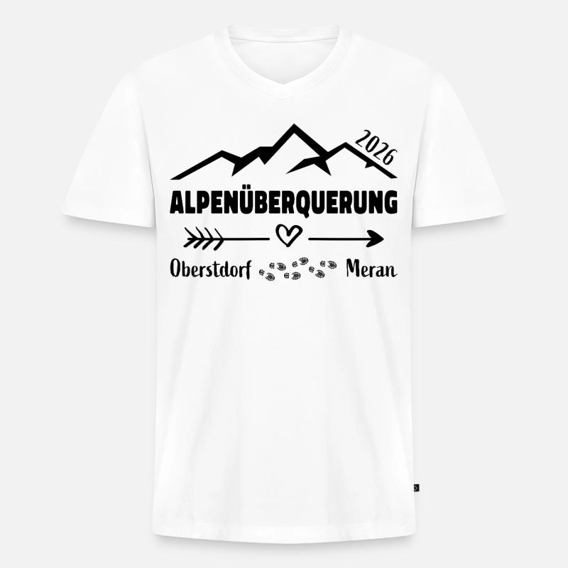 Alpenüberquerung E5 2026 Oberstdorf Meran - Männer Premium Bio T-Shirt mit V-Ausschnitt - Weiß
