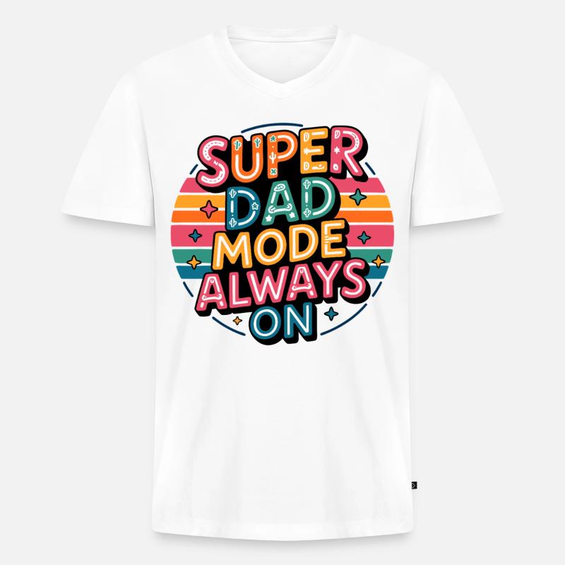 Super Dad Modus Immer An - Männer Premium Bio T-Shirt mit V-Ausschnitt - Weiß