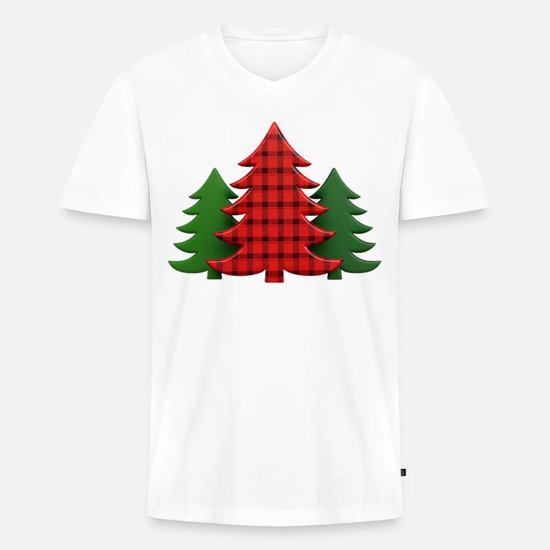 Plaid Baum Weihnachtsbäume Christmas Tree - Männer Premium Bio T-Shirt mit V-Ausschnitt - Weiß