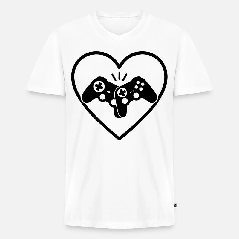 Gamecontroller Herz Gamer Liebe Geschenk - Männer Premium Bio T-Shirt mit V-Ausschnitt - Weiß