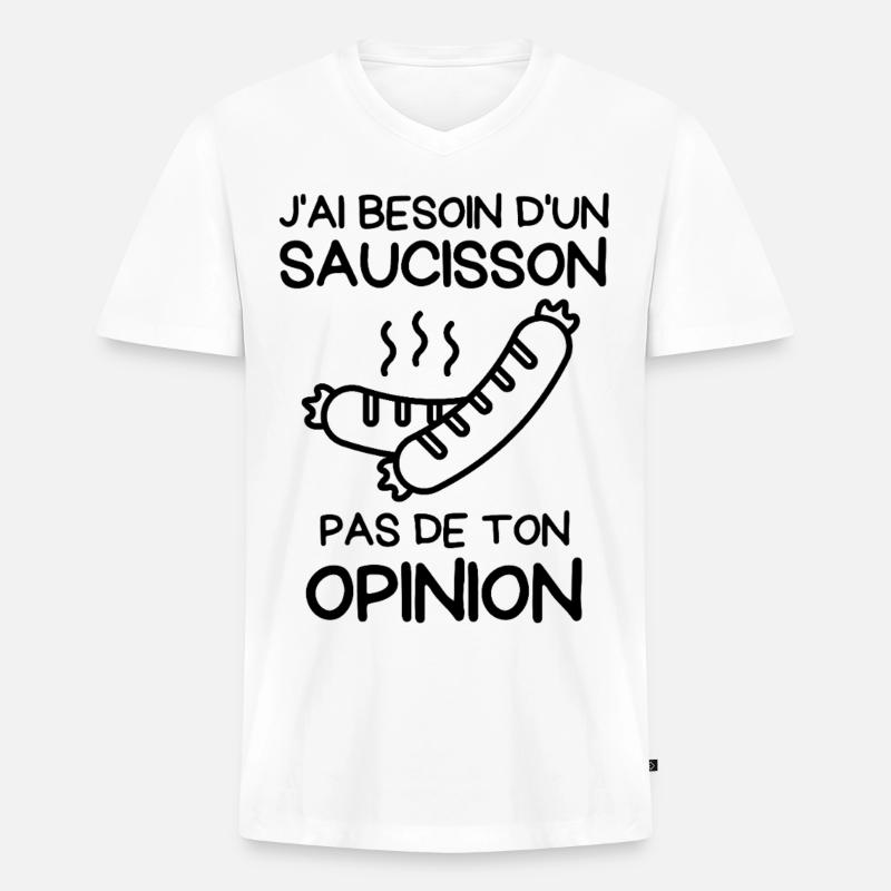 Brauchen Sie eine Wurst - Männer Premium Bio T-Shirt mit V-Ausschnitt - Weiß