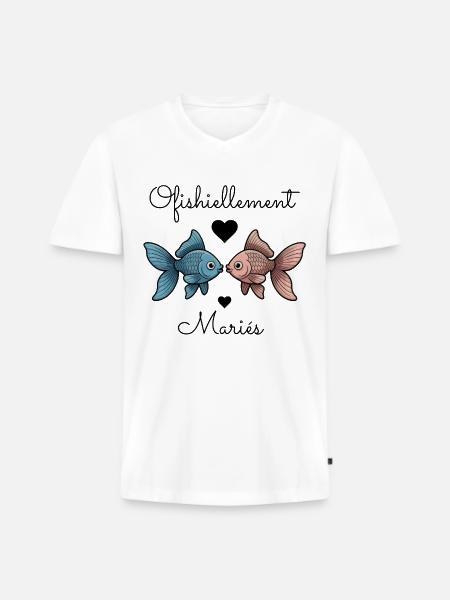 Ofishiellement Ehe-Humor-Pfirsich-Hochzeitspaar - Männer Premium Bio T-Shirt mit V-Ausschnitt - Weiß