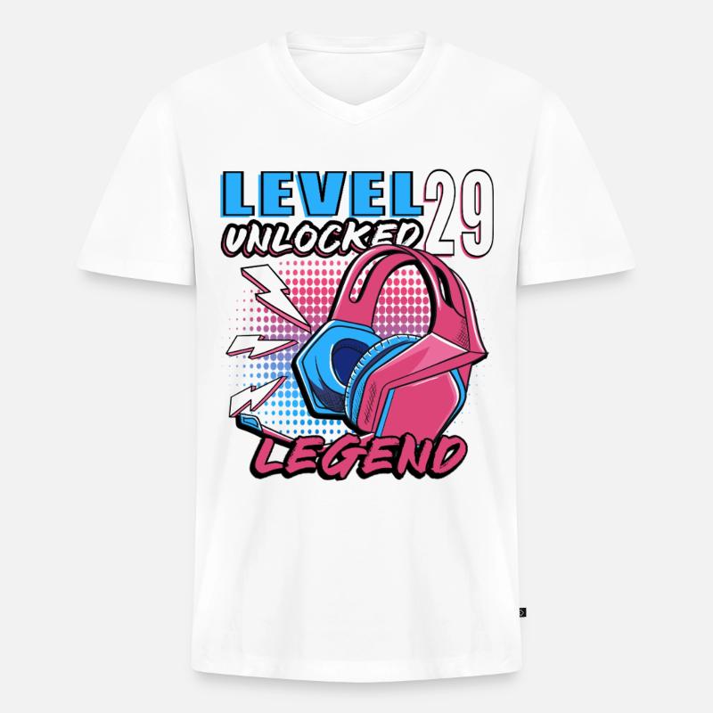 Level 29 Legende Neon Kopfhörer - Männer Premium Bio T-Shirt mit V-Ausschnitt - Weiß