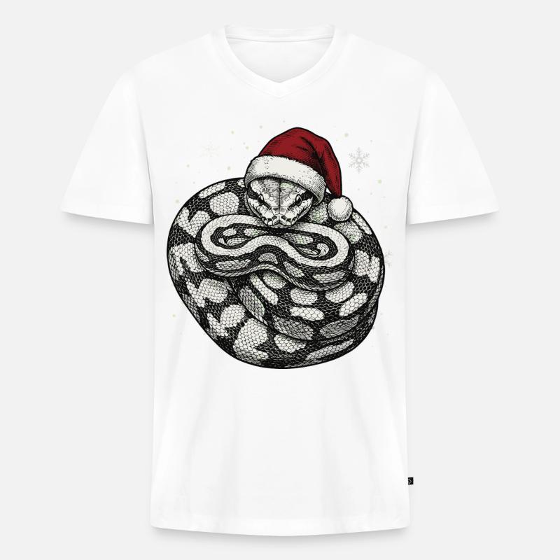 Königspython Weihnachten Ball Python Schlange - Männer Premium Bio T-Shirt mit V-Ausschnitt - Weiß