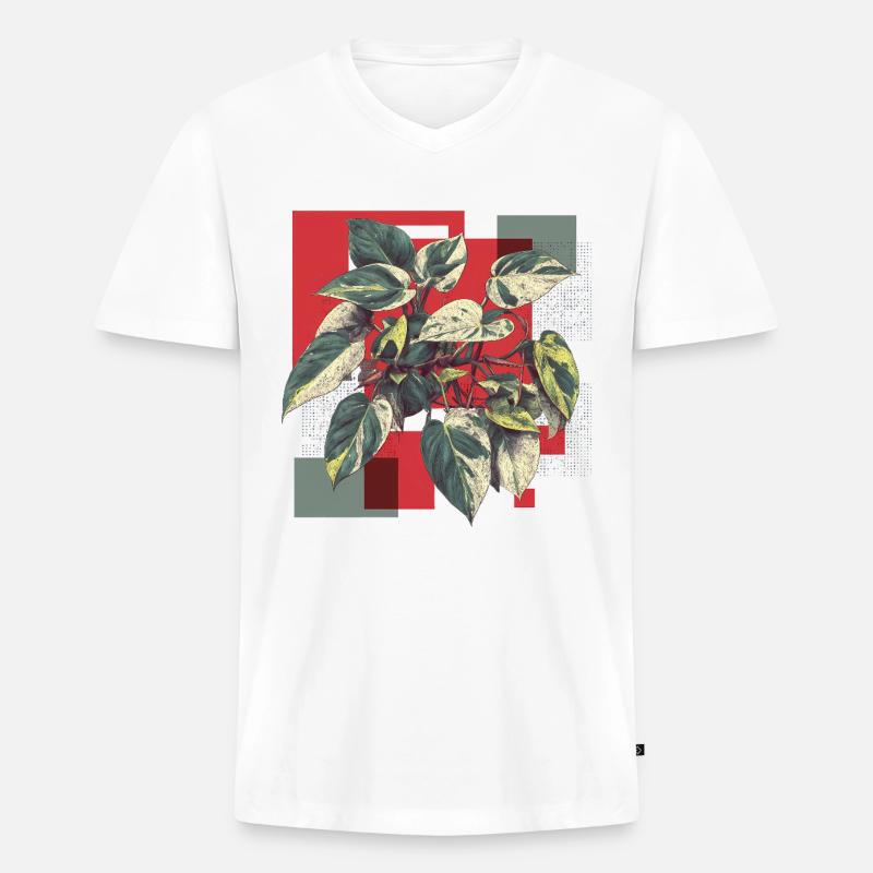 Philodendron Variegata – Pop Art Pflanzenkunst - Männer Premium Bio T-Shirt mit V-Ausschnitt - Weiß