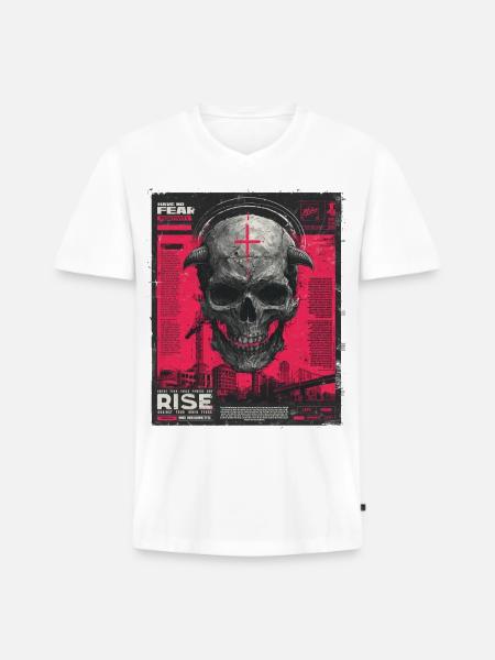 Schädel mit Kreuz im Urban-Poster - Männer Premium Bio T-Shirt mit V-Ausschnitt - Weiß