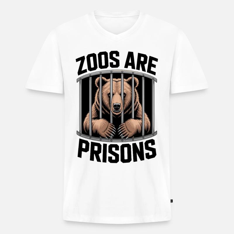 Bär hinter Gittern Motiv - Männer Premium Bio T-Shirt mit V-Ausschnitt - Weiß