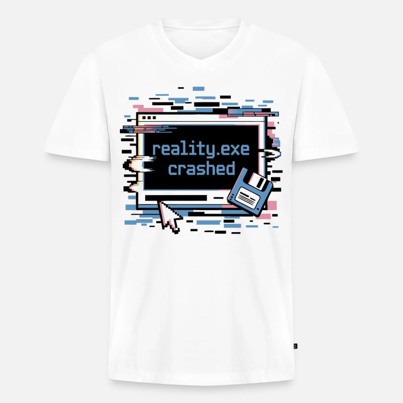 Reality.exe Crashed Retro Pixel Design - Männer Premium Bio T-Shirt mit V-Ausschnitt - Weiß