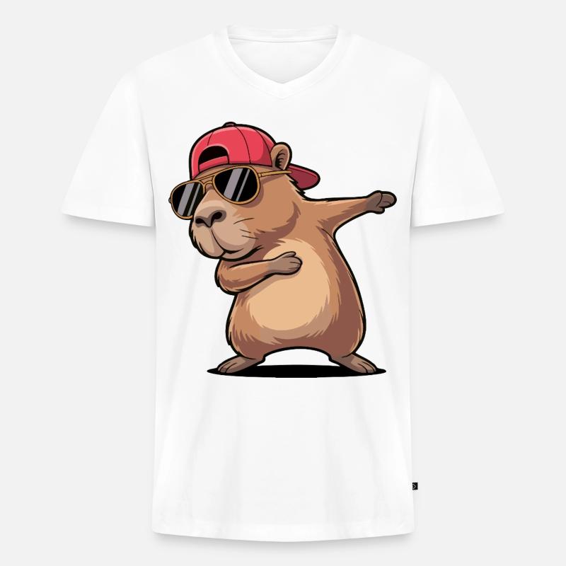 Cooles Capybara-Dabbing - Männer Premium Bio T-Shirt mit V-Ausschnitt - Weiß