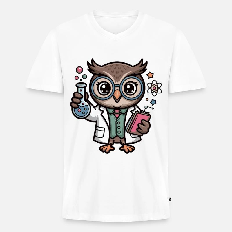 Labor-Eule als Wissenschaftler-Comic - Männer Premium Bio T-Shirt mit V-Ausschnitt - Weiß
