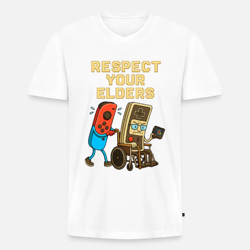 Respect Your Elders Gaming Control Retro  - Männer Premium Bio T-Shirt mit V-Ausschnitt - Weiß