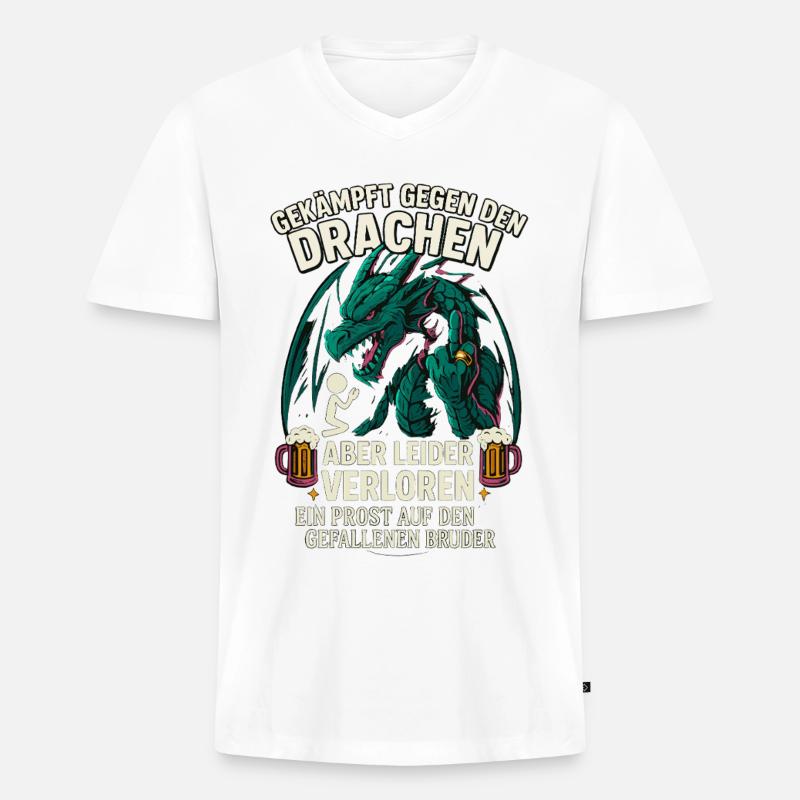 Drachenkampf Bruder, JGA Bierfreunde Spaß - Männer Premium Bio T-Shirt mit V-Ausschnitt - Weiß