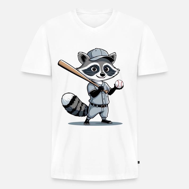Waschbär Baseballheld - Männer Premium Bio T-Shirt mit V-Ausschnitt - Weiß