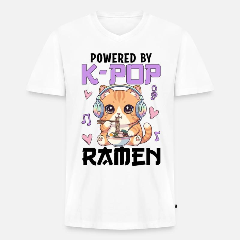 Powered By K-Pop Ramen - Männer Premium Bio T-Shirt mit V-Ausschnitt - Weiß