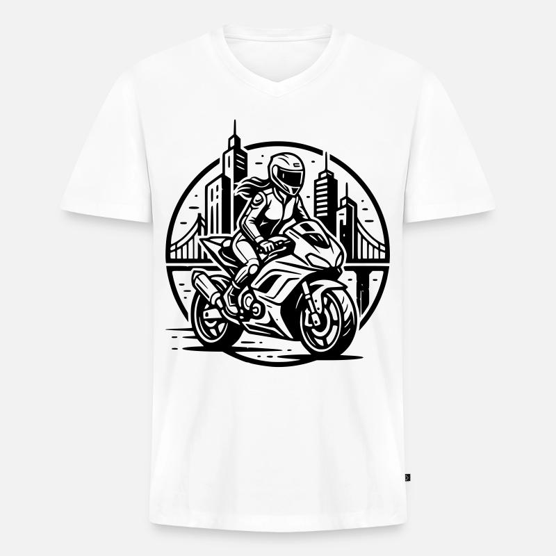 Biker, der auf ein Abenteuer geht - Männer Premium Bio T-Shirt mit V-Ausschnitt - Weiß