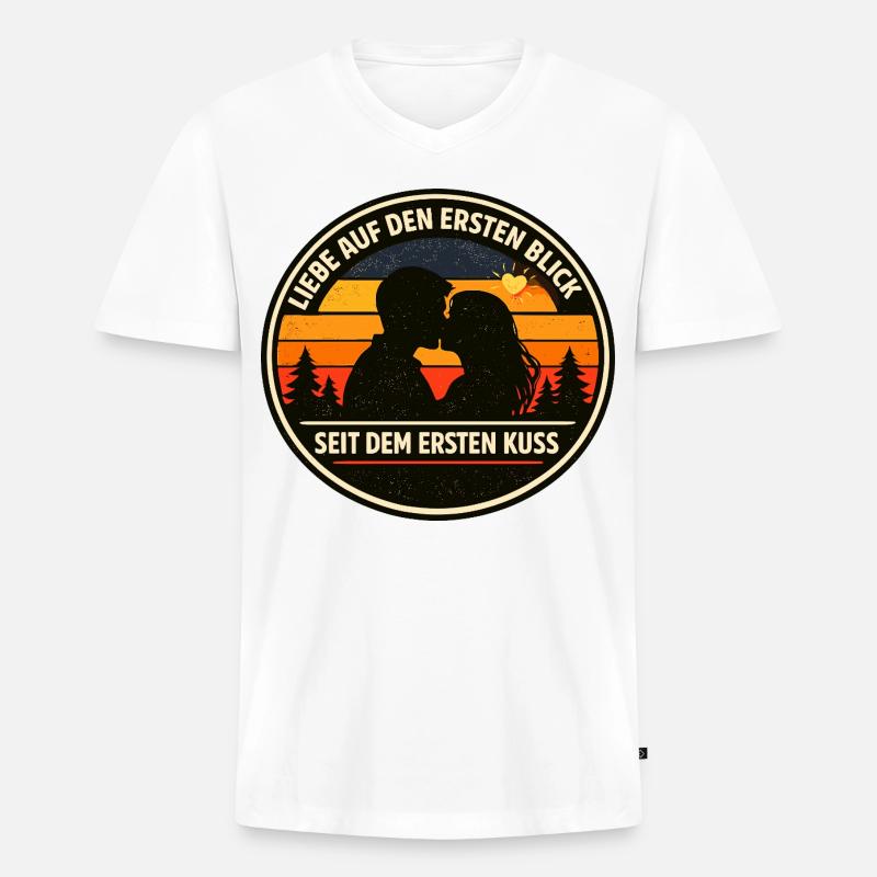 Liebe auf den ersten Blick Spruch - Männer Premium Bio T-Shirt mit V-Ausschnitt - Weiß