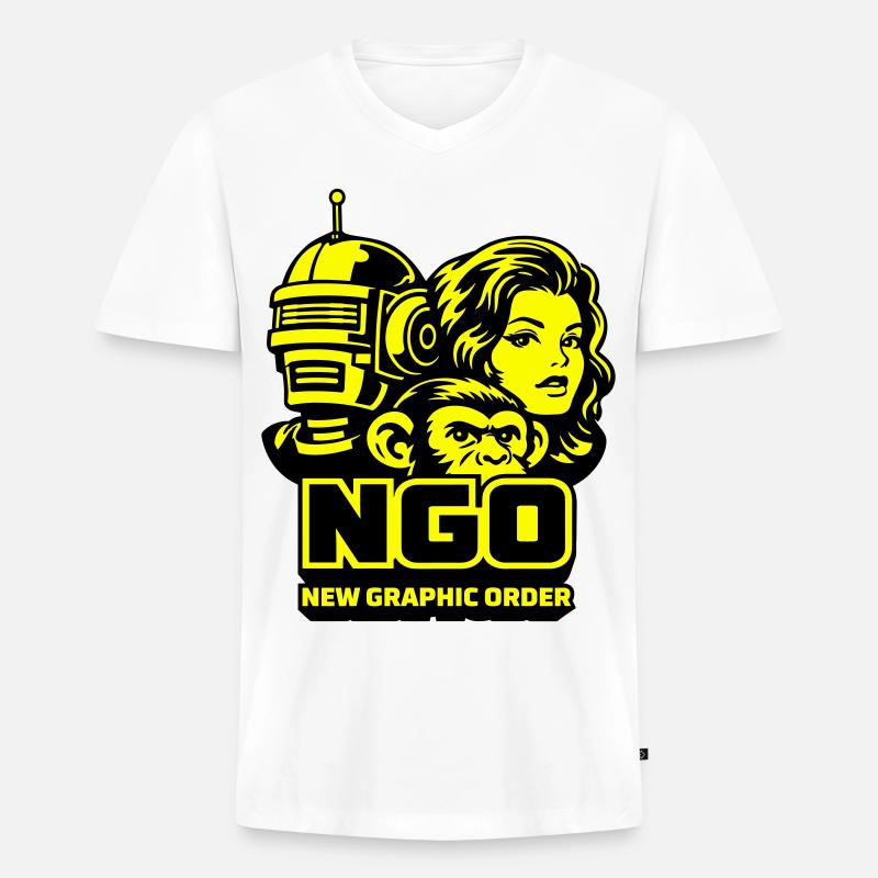 NGO Neon Pop Retro Portraits - Männer Premium Bio T-Shirt mit V-Ausschnitt - Weiß