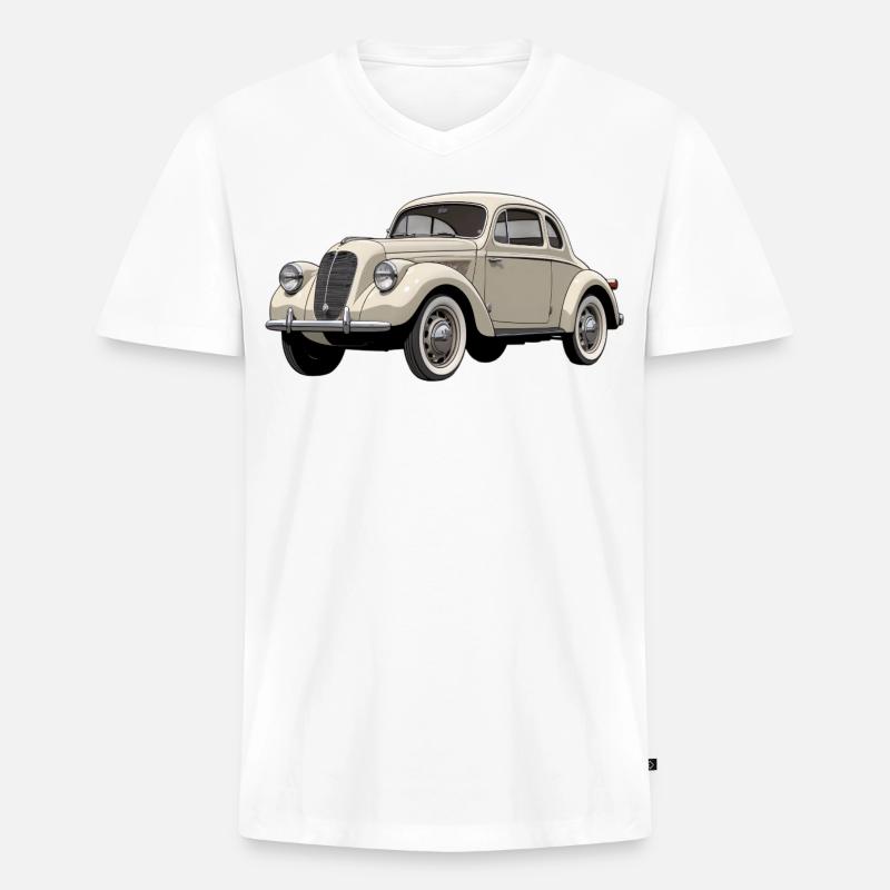 Beige Oldtimer Coupé Artwork - Männer Premium Bio T-Shirt mit V-Ausschnitt - Weiß