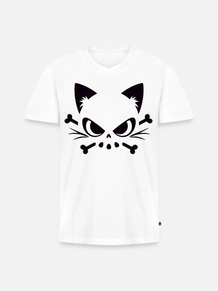 Cats Skull | Minimal Skull & Bones motif - Men's Premium Organic T-shirt with V-neck - white