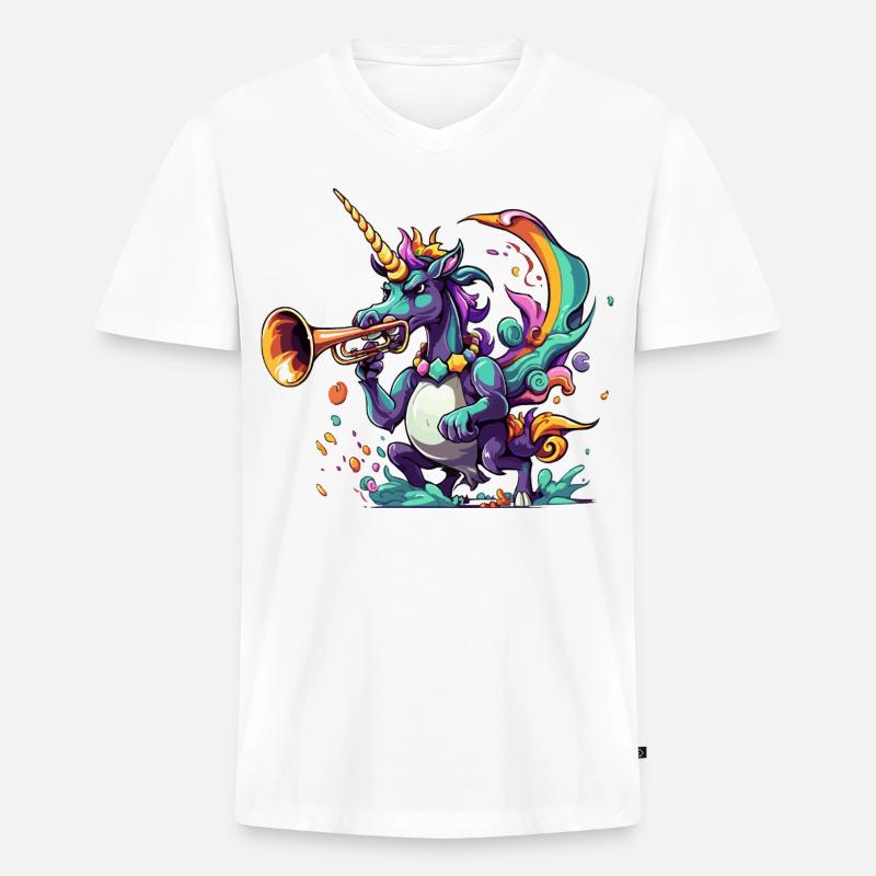 Farbexplosion Einhorn-Trompeter - Männer Premium Bio T-Shirt mit V-Ausschnitt - Weiß