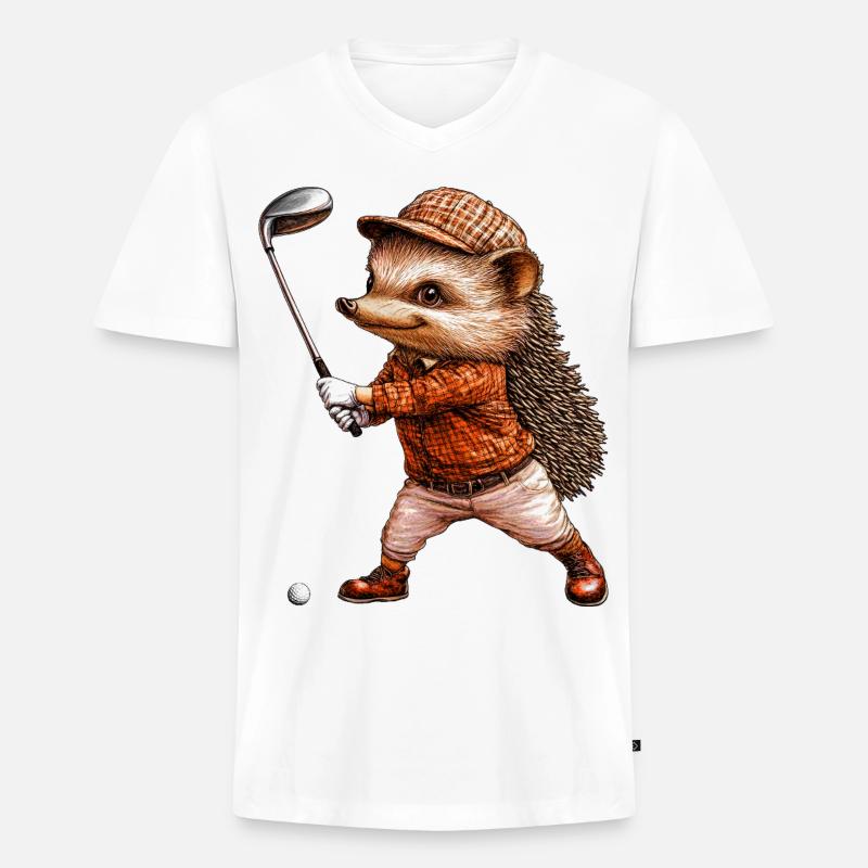 Igel Golf - Männer Premium Bio T-Shirt mit V-Ausschnitt - Weiß