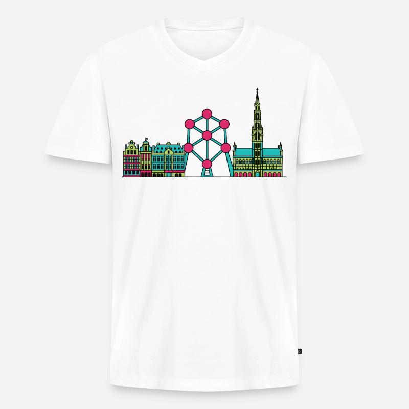 Brüsseler Stadtsilhouette Atomium Moderne Linienkunst - Männer Premium Bio T-Shirt mit V-Ausschnitt - Weiß