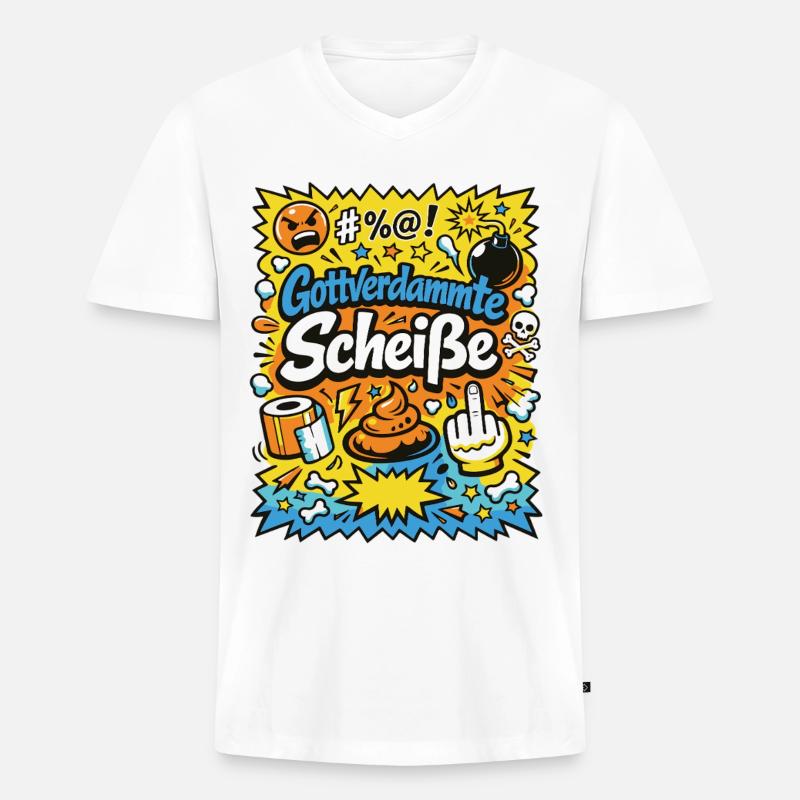 Gottverdammte Scheiße! Comic-Explosion - Männer Premium Bio T-Shirt mit V-Ausschnitt - Weiß