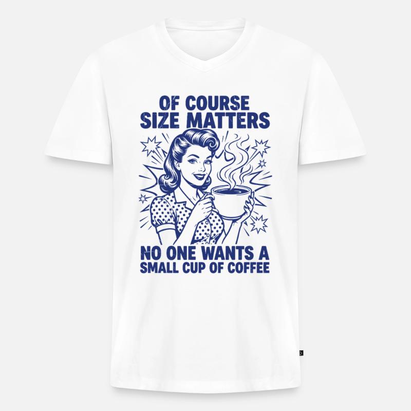 Kaffee Größe Matters Retro Statement - Männer Premium Bio T-Shirt mit V-Ausschnitt - Weiß