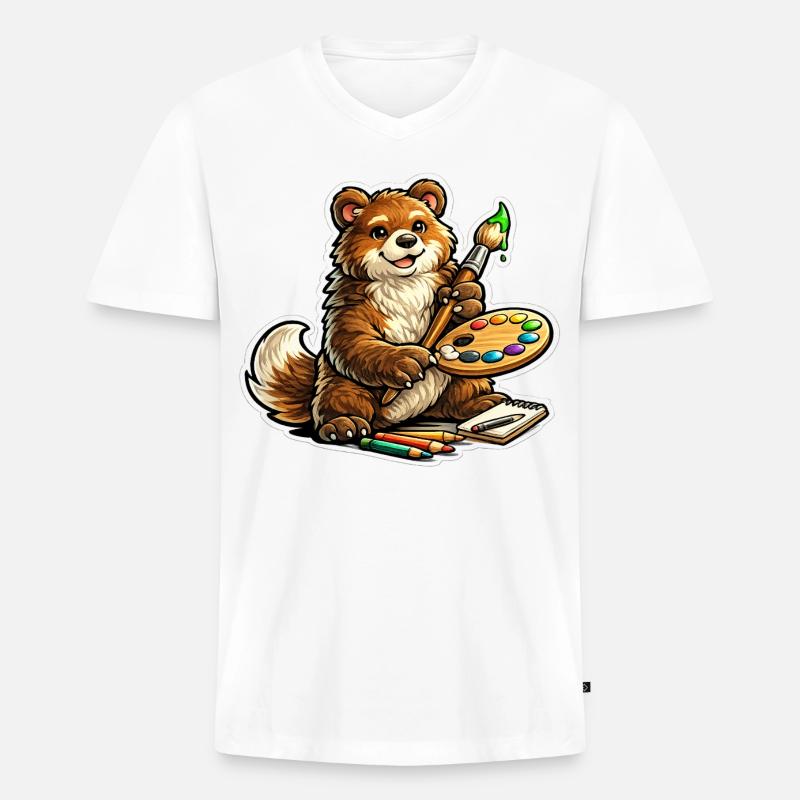 Bär mit Farbpalette Kunst - Männer Premium Bio T-Shirt mit V-Ausschnitt - Weiß