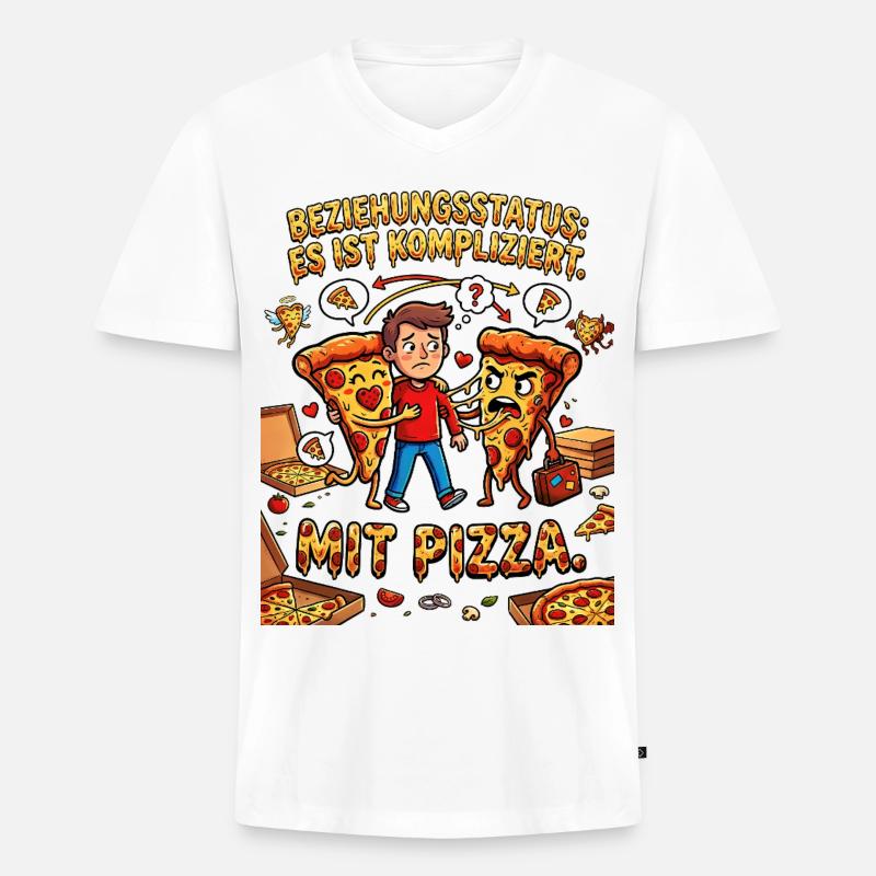 Beziehungsstatus Es ist kompliziert mit Pizza - Männer Premium Bio T-Shirt mit V-Ausschnitt - Weiß
