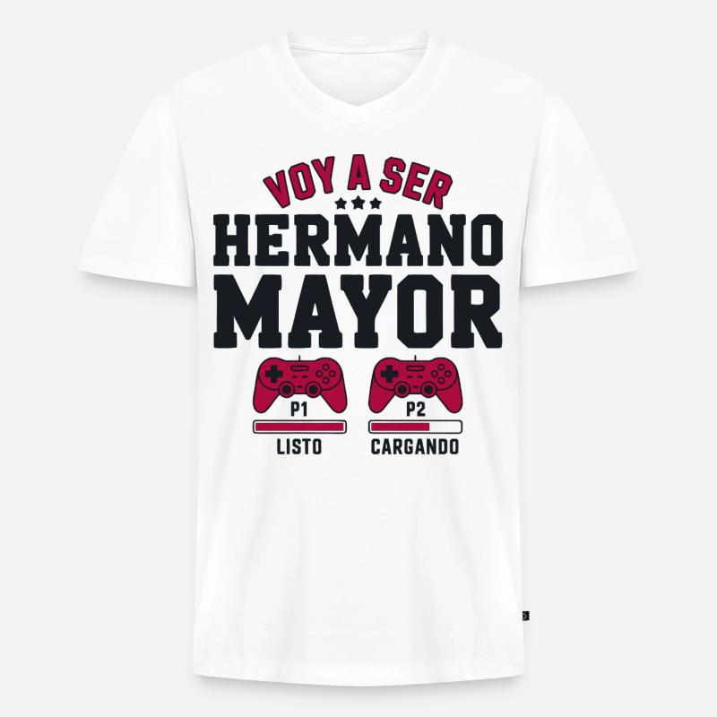 Ich werde ein großer Bruder sein - Männer Premium Bio T-Shirt mit V-Ausschnitt - Weiß