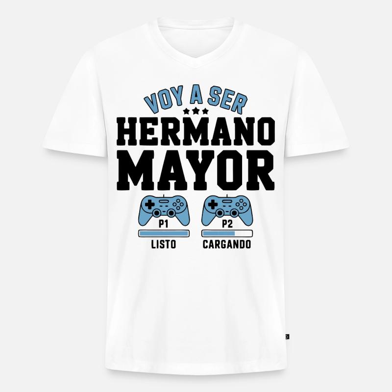 Ich werde ein großer Bruder sein - Männer Premium Bio T-Shirt mit V-Ausschnitt - Weiß