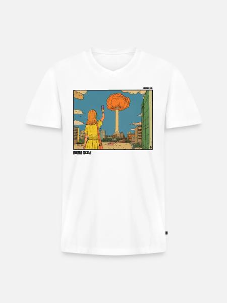 Selfie vor Atompuff - Männer Premium Bio T-Shirt mit V-Ausschnitt - Weiß