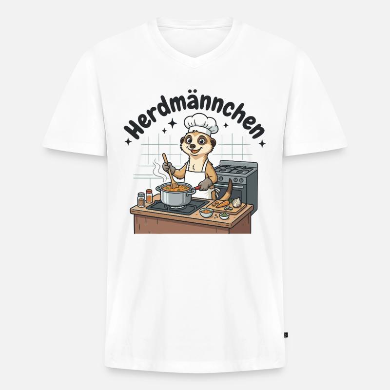 Herdmännchen Koch Erdmännchen am Herd  - Männer Premium Bio T-Shirt mit V-Ausschnitt - Weiß